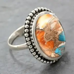 Silver Plated Round Agate Ring for Women - Multicolor Anniversary Birthday Gift - Luxury Jewelry for Dinner Party