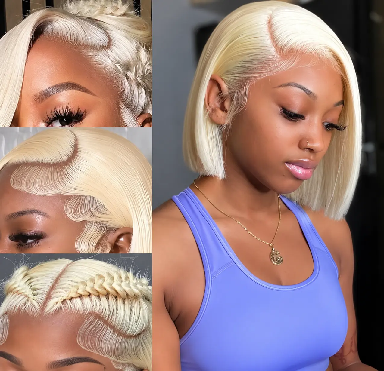 613blonde Bob Wig 13x4 HD Lace Front Wigs Human Hair 180 Density Bone Straight Human Hair Wig Glueless Bob Wig Human Hair short curly pixie cut wig  Brazilian Virgin Short Bob Human Hair Lace Frontal Wig With Baby Hair For Women Natural Color