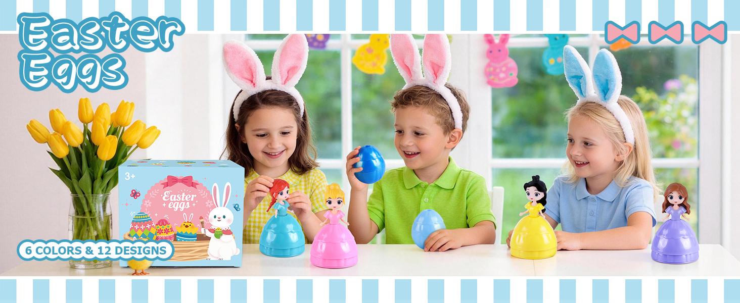 12 PCS Princess Prefilled Easter Eggs, Easter Basket Stuffer,Hunt Gifts for Kids, Classroom Prize and Party Favors Greenish Spring Glow Up