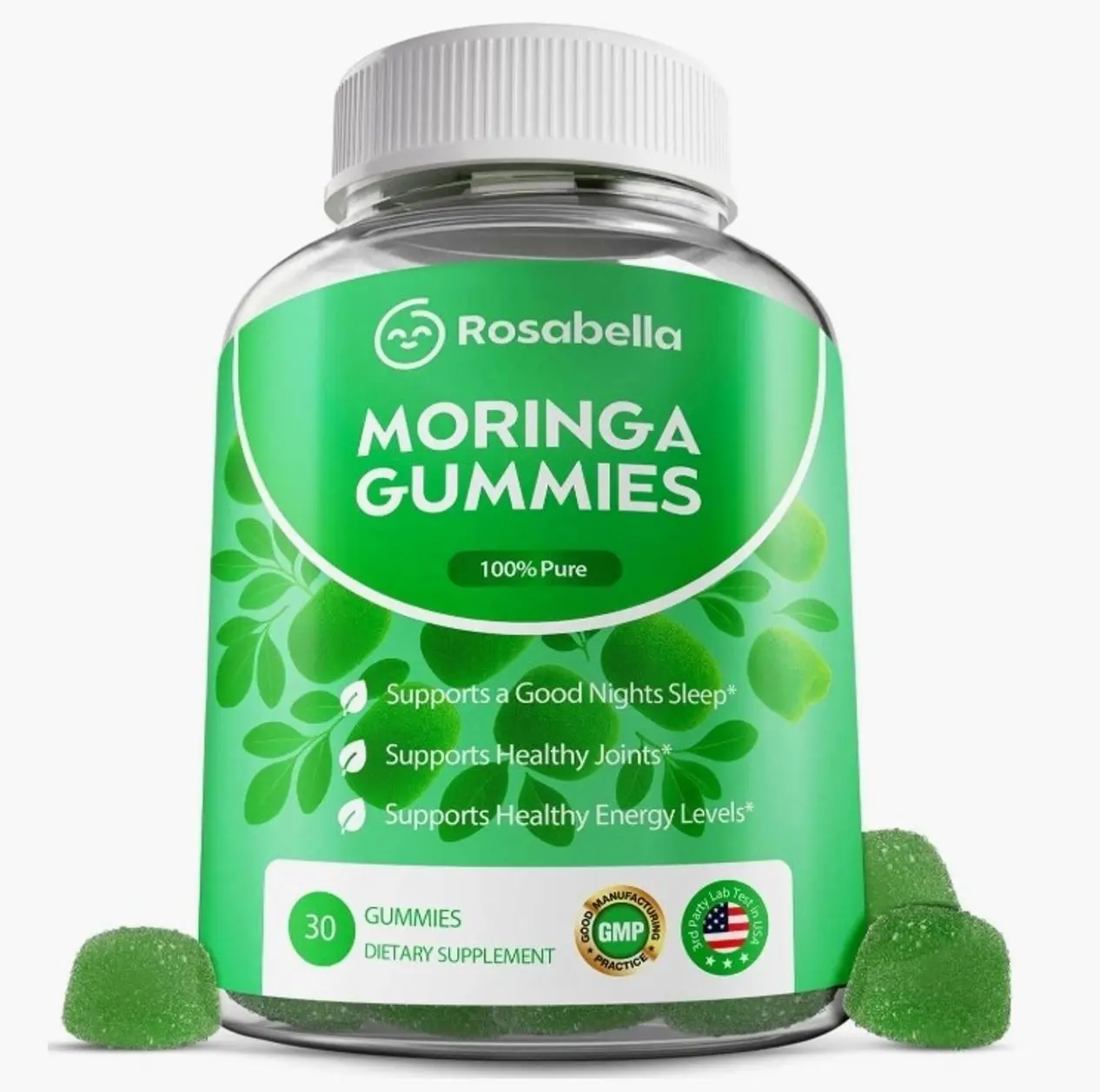 Moringa Gummies – Moringa Leaf Extract 1000mg Equivalent Per Serving – Natural Energy & Balance – Non-GMO, Gluten-Free Superfood Gummies for Women & Men – 30 Count