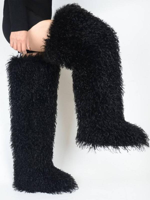 Women's Over-The-Knee Snow Boots, Round Toe Design, Textile Upper & Rubber Sole, Medium Width, Fall/winter Season, Plain Pattern