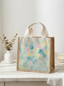 Floral Pattern Handbag Tote Lunch Bag, Reusable Lunch Bag, Women's Casual Shoulder Bag, Large Capacity Picnic Food Drink Bag, All Seasons Student Camping Bag