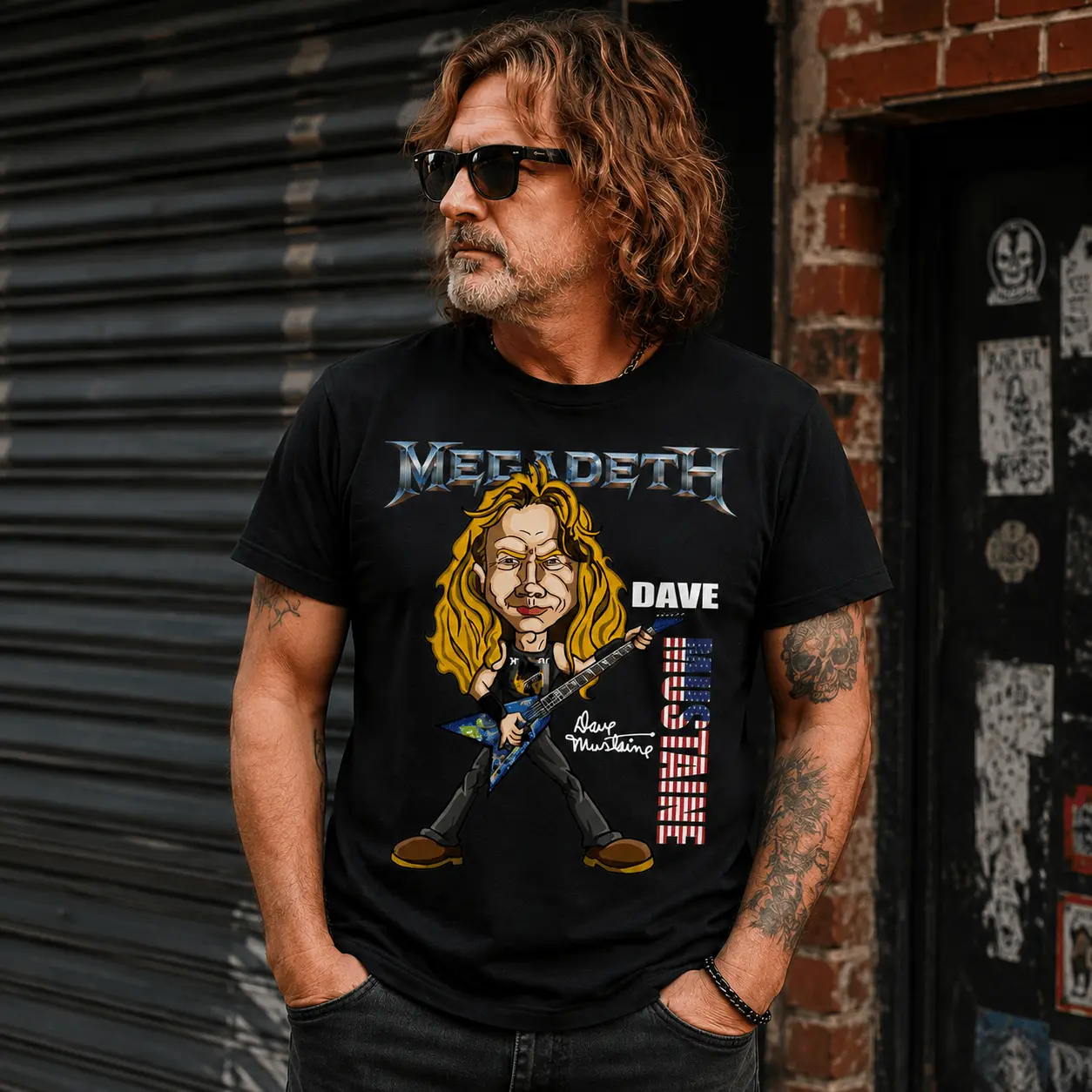 Megadeth Dave Mustaine Cartoon Graphic T-Shirt – Vintage Heavy Metal Band Tee