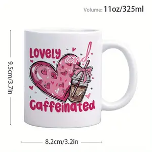 Charming 11oz Coffee Mug Featuring Heart and Coffee Bean Design Perfect Valentine's Day Gift for Coffee Enthusiasts Anniversary Present for Her Durable Daily Use Pink and Brown Cup
