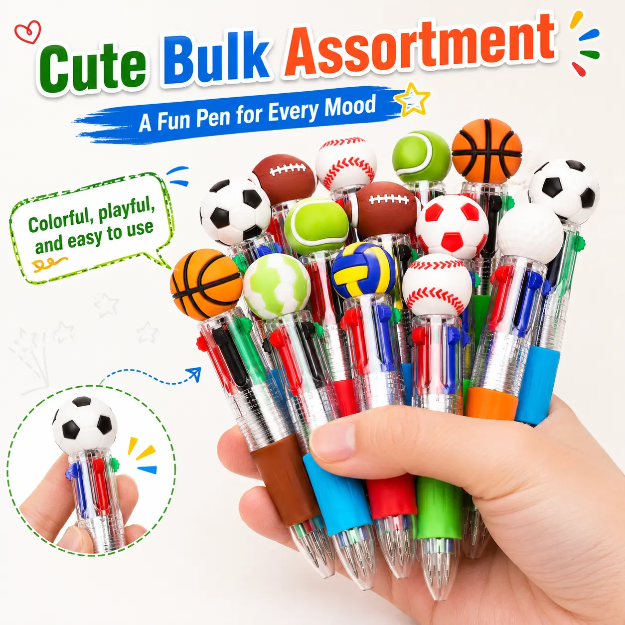 OENSHOW HOME Sports Ball Multicolor Pens 16PCS 4 in 1 Retractable Ballpoint Pen Bulk Assorted Writing Pens Mid Year Sale Deals For You