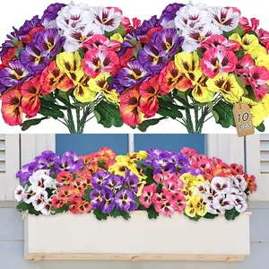 Artificial Pansies Flowers Outdoor 10 Bundles Faux Flowers UV Resistant Plastic Plants Artificial Silk Flowers for Front Porch Garden Window Box Hanging Planter Decoration Outdoor Fake Flowers Artificial Pansy Flower