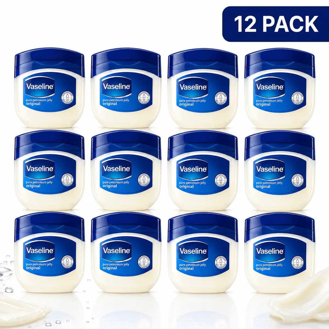 Vaseline Original Pure Petroleum Jelly 12 Pack Bulk (50ml/1.7oz) - Triple-Purified Body Care Skin Protectant, Gentle Sensitive Skin Repair, Rich Conditioning Moisture Body Moisturizer Multipack Set, Cuticles, Beauty Products, Cracked Heels Cleanser Winter