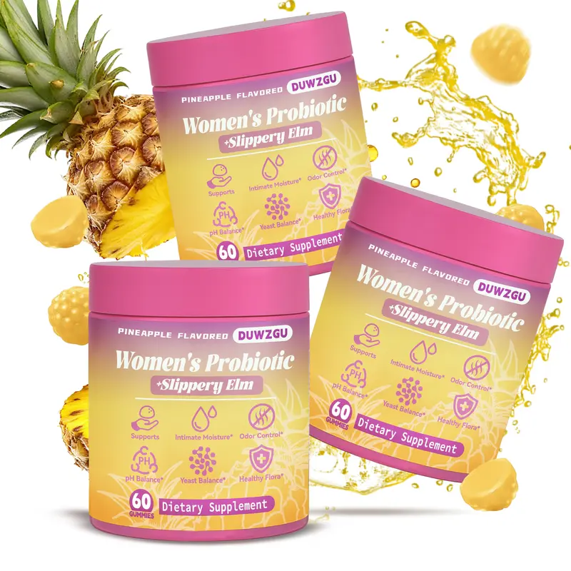 Feminine Probiotics Gummies - Pineapple Flavor, Supports pH Balance & Dryness Relief, Prebiotic & Probiotic Blend with Slippery Elm Healthcare Dietary