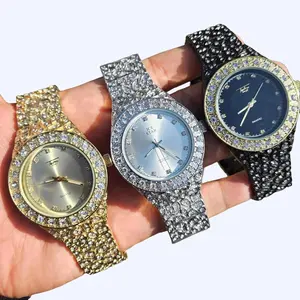 Men Wristwatch Iced Luxury Hip Hop Nugget Bling Simulated Diamond Wrist Metal Shiny Fashion Watch