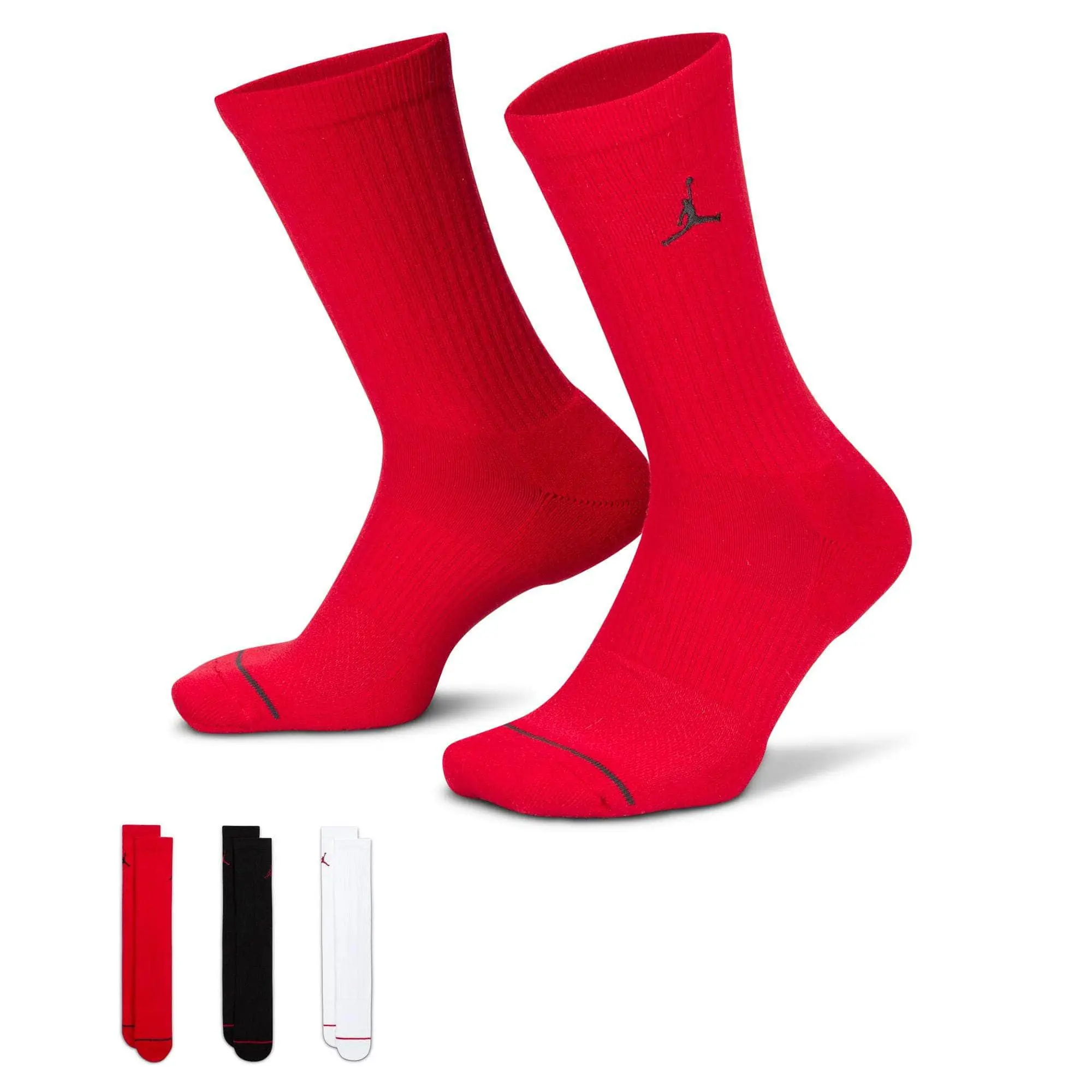 Air Jordan 3-Pair Everyday Crew Athletic Running Socks - Red, Cushioned, Quick-Dry, Comfortable Fit, Versatile for Daily & Sports Use, Quick-Dry Sports Socks