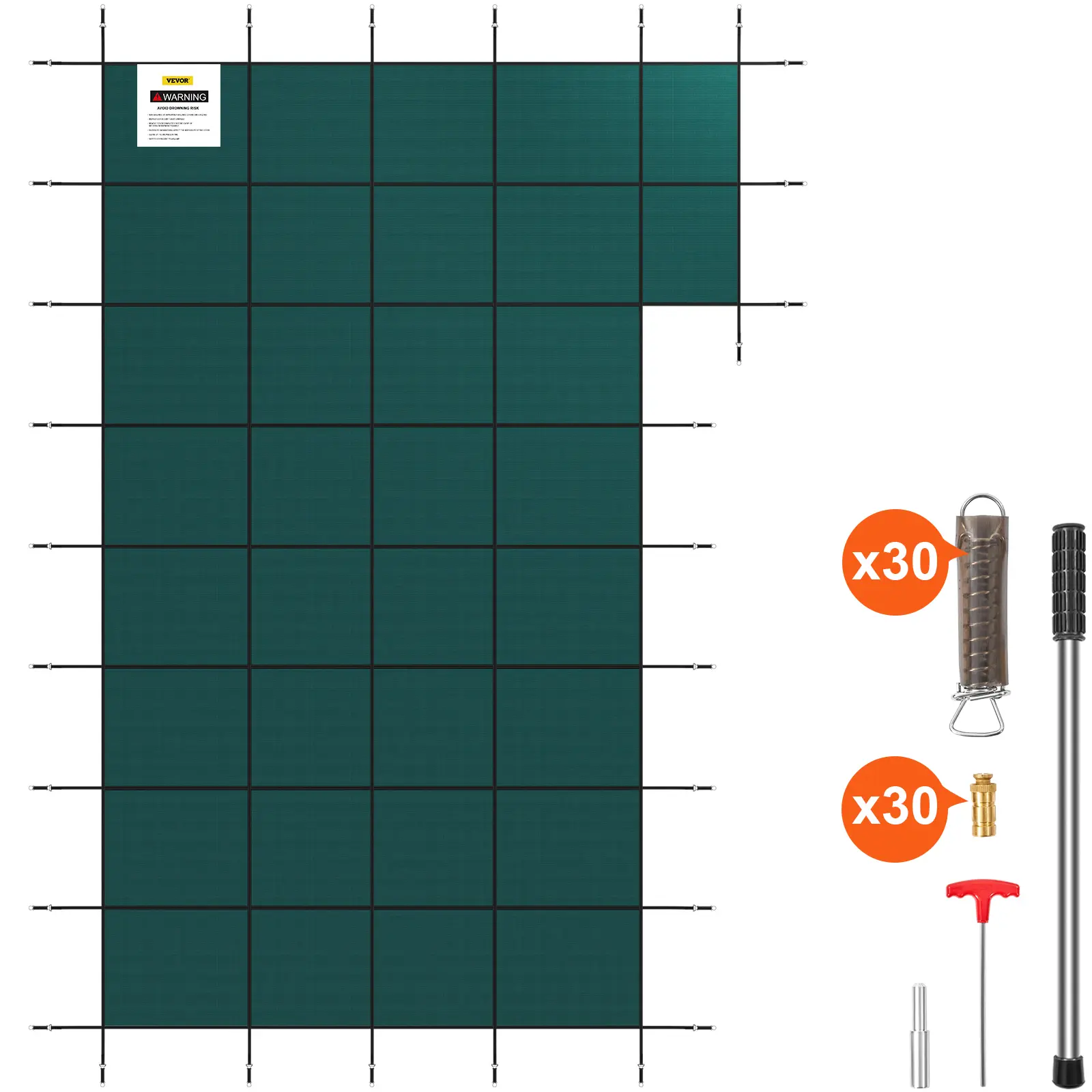 【Summerfinds】VEVOR Inground Pool Safety Cover Fits 20 ft x 40 ft Rectangular Winter Pool Cover with Right Step, Triple StitchedHigh Strength Mesh PP,nstallation Hardware Included Household Steel