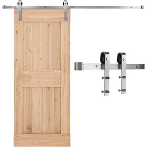 VEVOR 5FT Brushed Nickel Sliding Barn Door Hardware Kit, 330 LBS Weight Capacity, Compatible with 30 Inches Max Width 1 - 3/8 to 1 - 3/4 Inches Thickness Single Door, Durable Track J - Shape RollerVEVOR Super Brand Day
