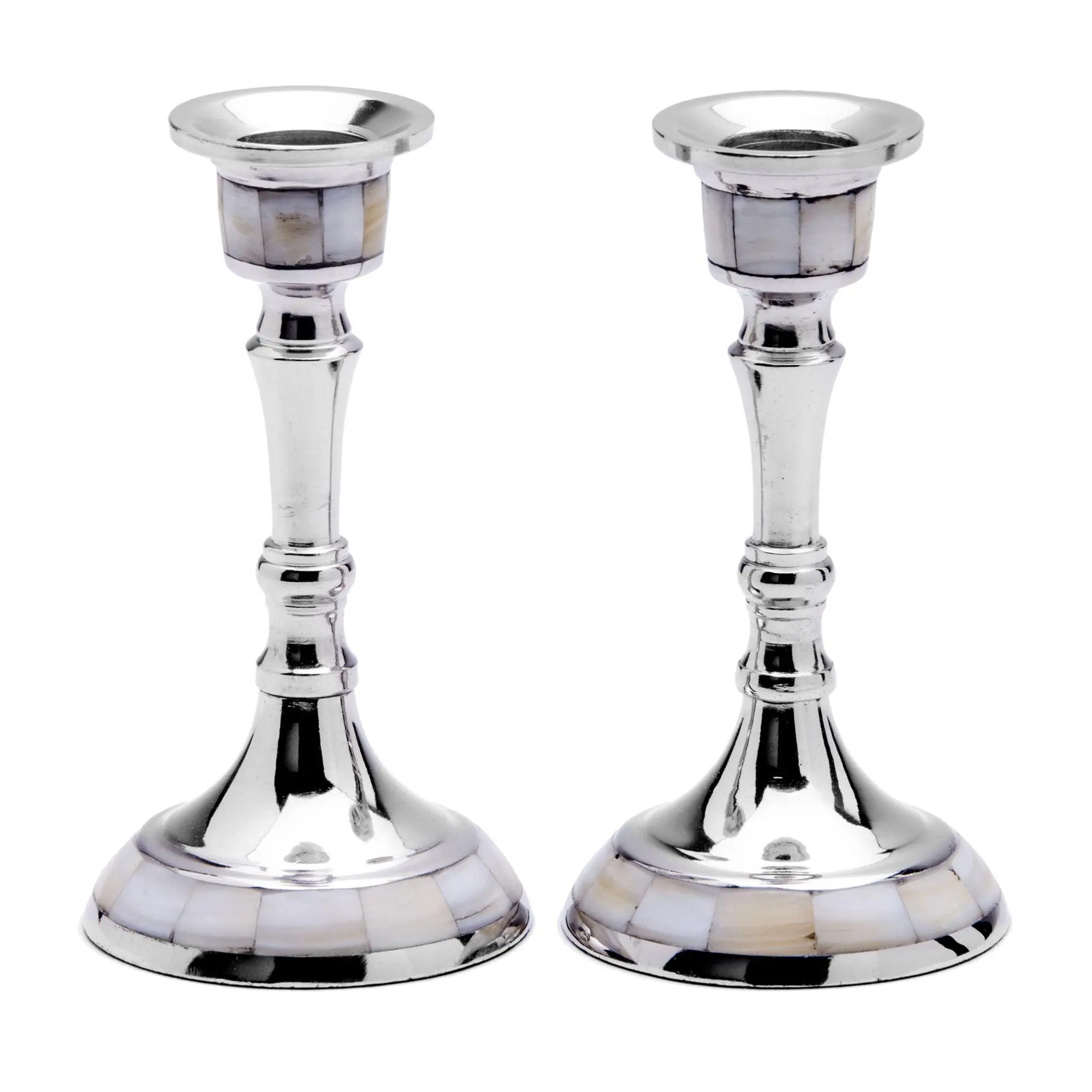 Copa Judaica Stainless-Steel Candlesticks w/Mother-of-Pearl