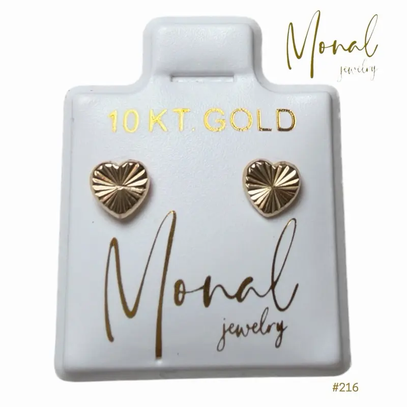 10K Gold Hearth 6 mm Stud Earrings | Broqueles de Corazón 6 mm en Oro de 10K