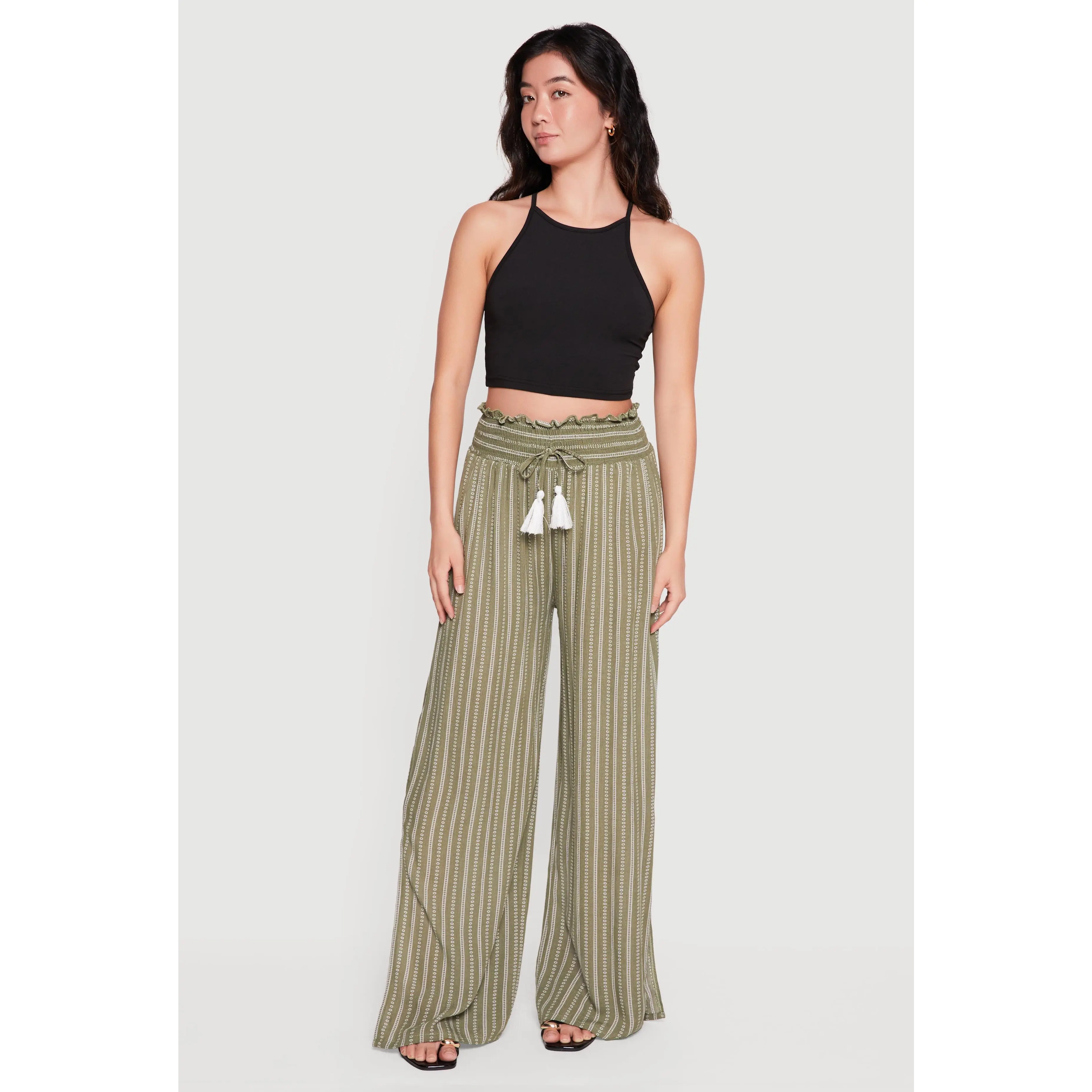 Smocked High Waist Wide Leg Casual Pants