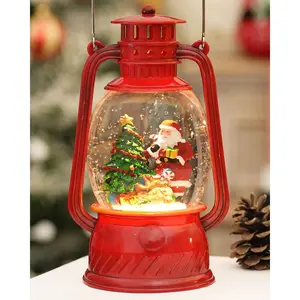 Musical Glitter Christmas Snow Globe Light Up Santa Claus Lantern With 6H Timer Indoor Christmas Decorations