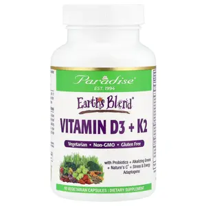 Paradise Herbs Earth's Blend®, Vitamin D3 + K2, 90 Vegetarian Capsules