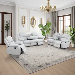 Balthasar Collection Grey White Linen 3 Piece Couch Living Room Sofa Set with Solid Wood Frame Faux Crystal Tufted Back Luxury Modern