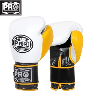 ProBoxing Leather Boxing Gloves – (White & Yellow) – Training Boxing Gloves for Boxing, MMA, Muay Thai & Sparring – Durable Genuine Leather, Wrist Support, Impact Protection