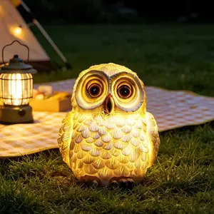 Solar Owl Garden Light, Resin Owl Decorative Ornament, Solar Decorative Lights, Outdoor Waterproof LED Nightlight, Gift for Kids and Gardening Enthusiasts