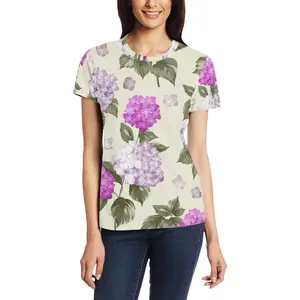 Women's Shirts Violet Flower Of Hydrangea Pattern Print Casual Sleeveless Summer Tops Holiday Tee Shirt