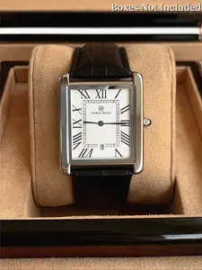 Men's Elegant Quartz Watch, Silver Color Sus304 Stainless Steel Case, PU Leather Strap, Roman Numeral Dial, Waterproof Business Wristwatch