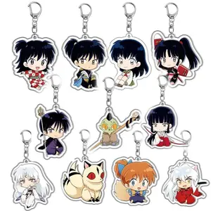 Fashion Anime Keychains Cartoon Figures Higurashi Kagome Sesshoumaru Miroku Acrylic Keyring Collection Accessories Gift