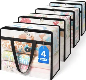 4 Pack Clear Clothes Storage Bags, 40L Plastic Blanket Storage Bag, Vinyl Foldable Moving Bags with Zipper, Closet Organizers and Storage Containers for Bedding, Duvet, Comforter