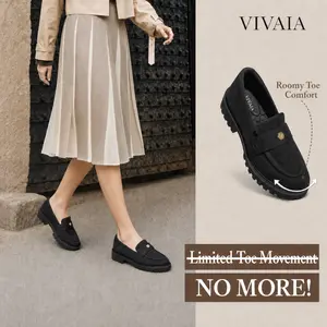 Recommend Size down ½| VIVAIA Round-Toe Platform Chunky Loafers, Height Boosting,Stable Block Heel,Herbal Arch Support Breathable Knit,Blister-Free Heel Padding ,Lightweight Preppy Style / Office Chic / Date Night (Francesca)