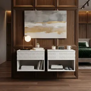 Floating Wall Mounted Nightstands Set of 2, Space Saving Wood Bedside Tables with Drawer and Open Storage Shelf, Silent Metal Slide Design, Modern Floating Night Stand, Minimalist Hanging Side Table for Bedroom Small Apartment Home Decor