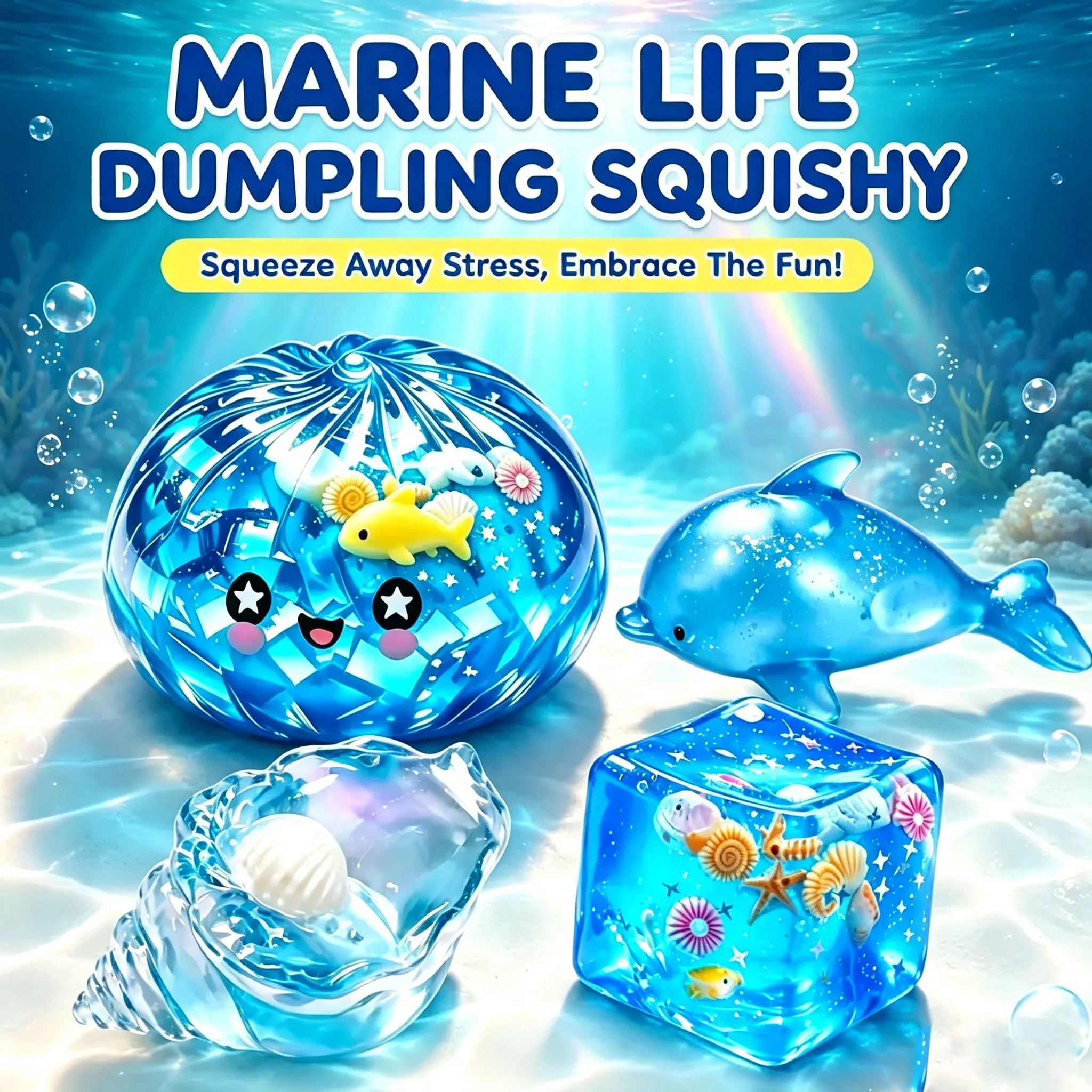 Marine Life Themed Squishy Fidget Toy Set, Transparent Jelly Texture, Ocean‑themed Built‑in Ornaments, Stress‑Relief Squeeze Toy, Novelty Decompression Toy For Leisure & Party Use