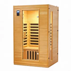 2-Person Infrared Sauna,Indoor Sauna for Home 6 Heating Plate Physical Therapy Wooden Dry Steam Sauna, Low EMF, MP3 Auxiliary Connection, Dual Controls Inside and Outside Fits,Wood