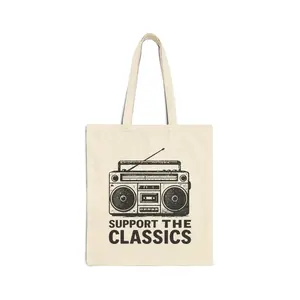 Retro Boombox "Support The Classics" Tote Bag | Vintage Music Canvas Tote