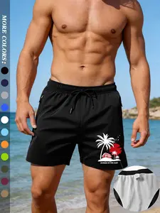 Men's quick-drying, loose-fitting beach shorts with palm tree print, lining, drawstring waistband, lightweight summer surfing and swimming outdoor clothing, casual and lightweight shorts, suitable for summer beach vacations and surfing.