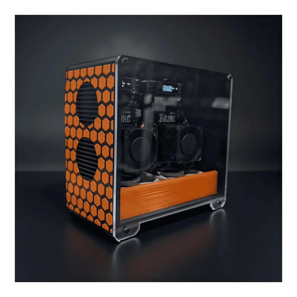 Dual Bitaxe Gamma Desktop Stand and Enclosure - Orange and Black