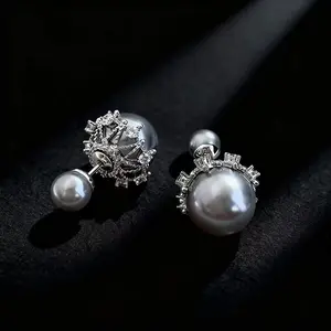 LisiZen Australian White Crown Large Pearl Earrings High-End Light Luxury Unique Design Elegant French Style Double-Sided Wear Ear Accessories DZEH5418