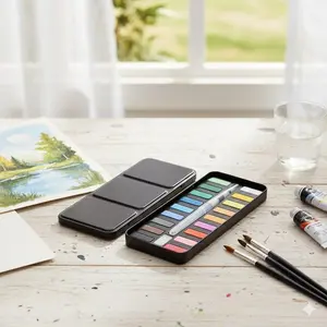 Professional Watercolor Paint Set with Brushes: Fast-Drying Layering Palette, Solid Watercolor Travel Kit for Outdoor Sketching, Camping & Travel Art Supplies.