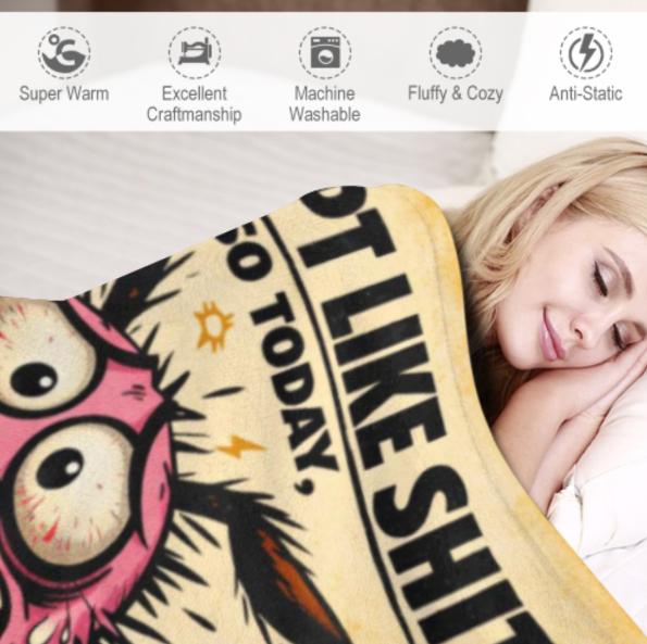 Anxious Pink Dog “Choosing Violence” Meme Blanket – Funny Sleep-Deprived Cartoon Dog with Knife Quote Design, Perfect Novelty Gift for Friends and Dark Humor Enthusiasts