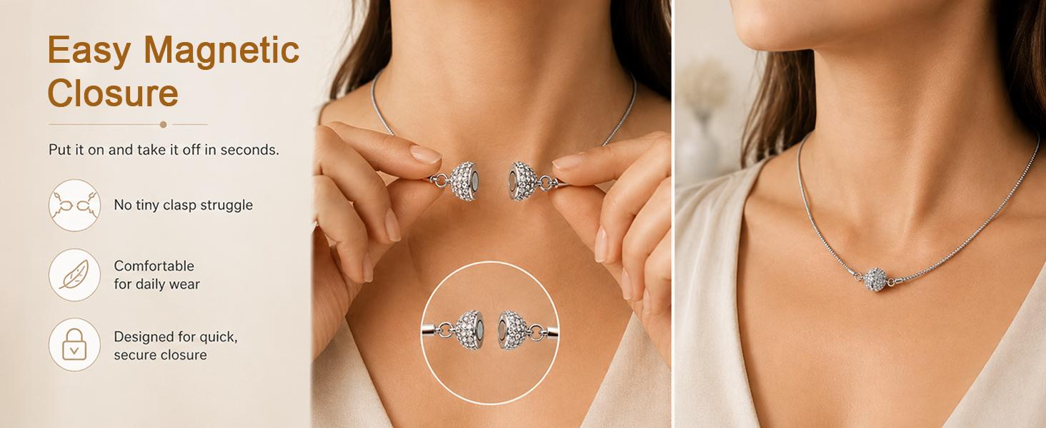 BONISON 3PCS Layering Necklaces for Women, Stainless Steel Silver Box & Snake Chain Set with Magnetic Clasp, 16/18/20/24 Inch, Includes Jump Rings for Pendants