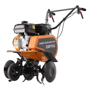 #Summervibes Efurden Gas Power Tiller, 212CC Heavy Duty Garden Tiller 4 Stroke Gas Engine with Premium Blade, Forward and Reverse Gear, Trimming Wheel, Height Adjustable for Soil Cultivation, W