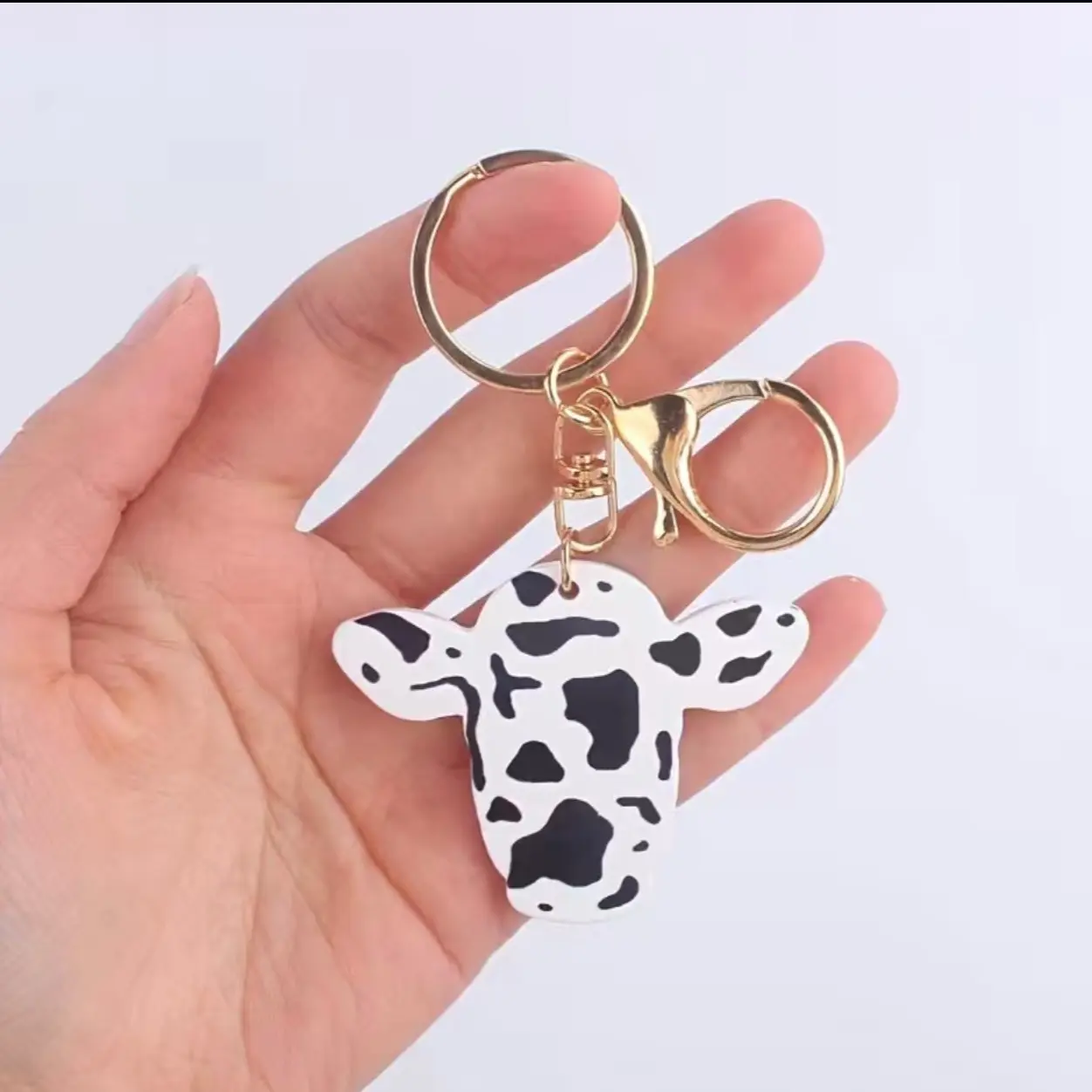 Wooden cow print cow keychain western