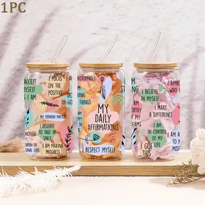 Mental Health mug Daily Affirmations Glass cup 16oz Daily affirmations Cup gift for her best friend tumbler Mental health giftful tumbler ﻿