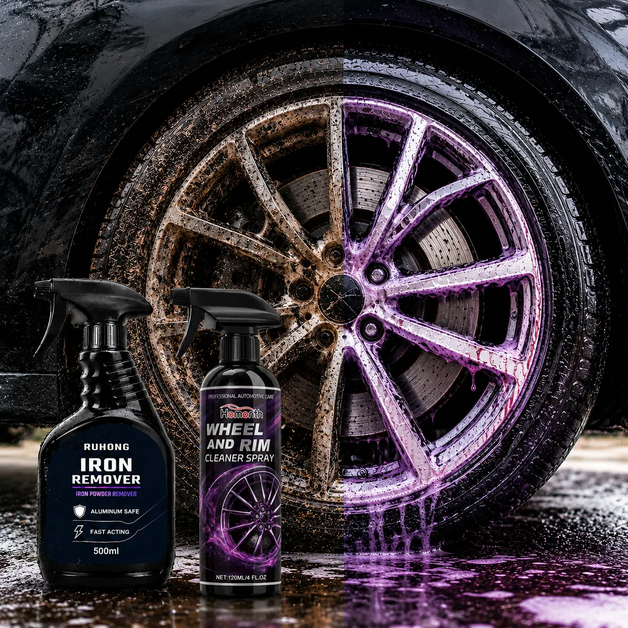 Ultimate Automotive Rust Remover Spray Non Acid Wheel & Rim Cleaner Quickly Removes Brake Dust Iron Removal Metal Surfaces Polish Safe for All Vehicles Detailing