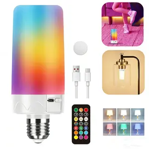 2000mAh RGB Magnetic LED Color-Changing Dimmable Emergency Light Bulb with Remote Control 5 Modes E26 Base Hook for Power Outages Hurricanes Parties Festivals Multi-Speed Brightness Adjustment Outdoor Safety Equipment