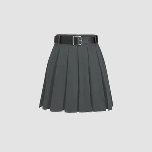 Cider [3 colors, size 2-26] Solid Pleated Mini Skirt With Belt