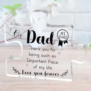 OSDUE Gifts for Dad from Daughter Son, Fathers Day Birthday Gifts for Dad, Engraved Puzzle Acrylic Plaque 3.9 x 3.3 in, Dad Gifts Puzzle Piece Sign, Easter Gifts for Dad