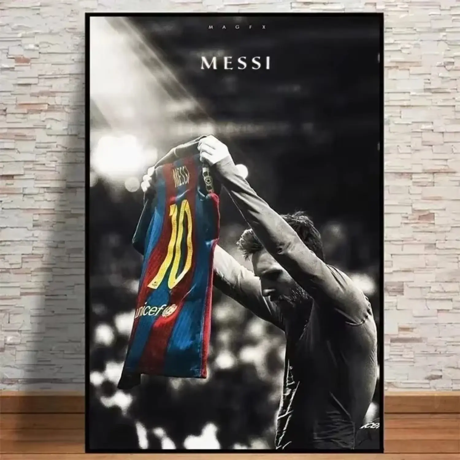 Handcrafted Herringbone Wood Plaid Lionel Messi Graphic Print Sports Canvas Poster - Classic Vintage HD Print Design, Sporty Chic Home Supplies, Wardrobe Accent, Kid Room & Bedroom Decor, Collectible Gift