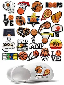 24 Piece Basketball Shoe Charms Set For Bubble Slides Clogs Sandals Crocs,PVC Shoe Decorations Accessories Buckle For Christmas Birthday Gifts