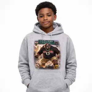 Mutant Strength from Oakland Hoodie - Gray Sweatshirt with Oakland Downtown Graphic & Bold Design Menswear Tops Man Pullover Long Sleeve Casual Operator