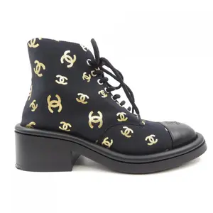 Pre-owned CHANEL Lambskin Small Leather Goods G39093Y56084 Print Fabric Shearling Boots